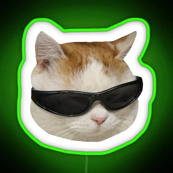 Sunglasses Cat Meme 4 White Outline RGB Neon Sign