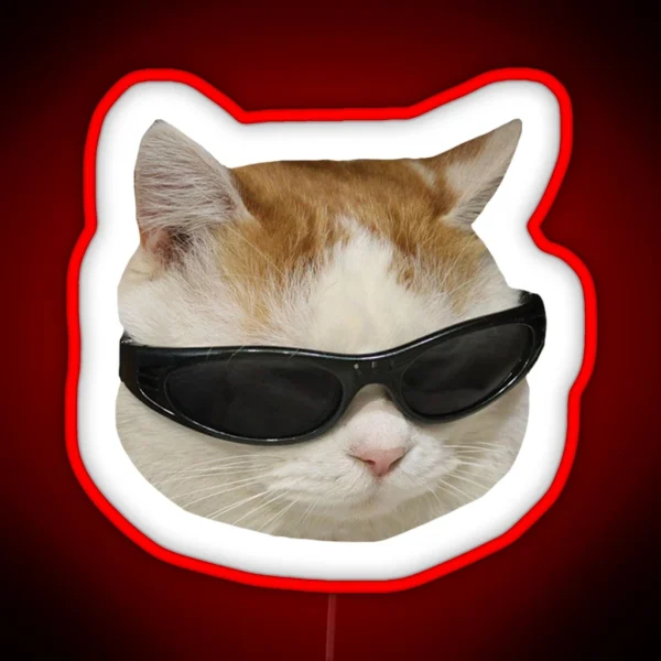 Sunglasses Cat Meme 4 White Outline RGB Neon Sign