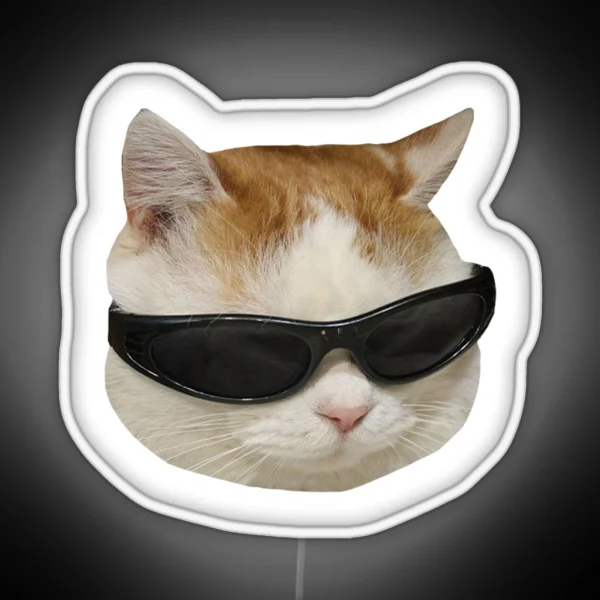 Sunglasses Cat Meme 4 White Outline RGB Neon Sign