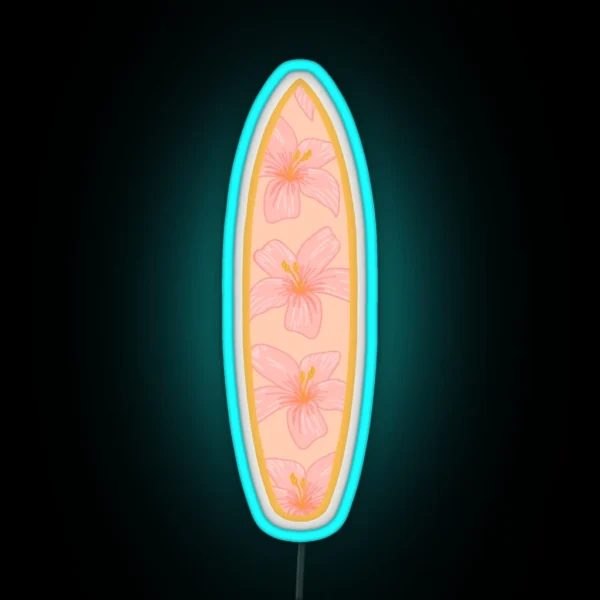 Surfboard Hibiscus Pattern RGB Neon Sign