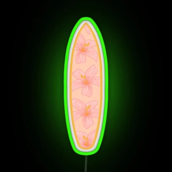 Surfboard Hibiscus Pattern RGB Neon Sign