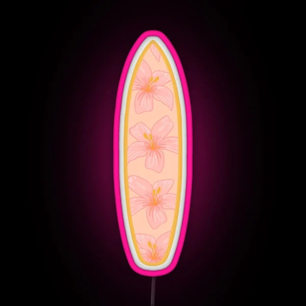 Surfboard Hibiscus Pattern RGB Neon Sign