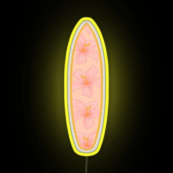 Surfboard Hibiscus Pattern RGB Neon Sign