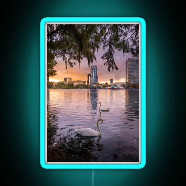 Swans At Lake Eola RGB Neon Sign