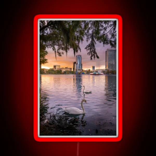 Swans At Lake Eola RGB Neon Sign