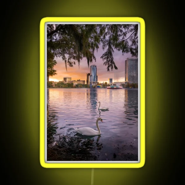 Swans At Lake Eola RGB Neon Sign