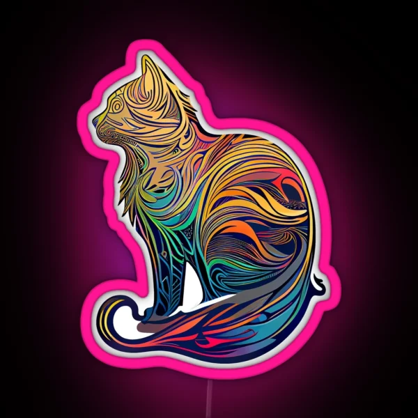 Swirls Multicoloured Rainbow Cat RGB Neon Sign