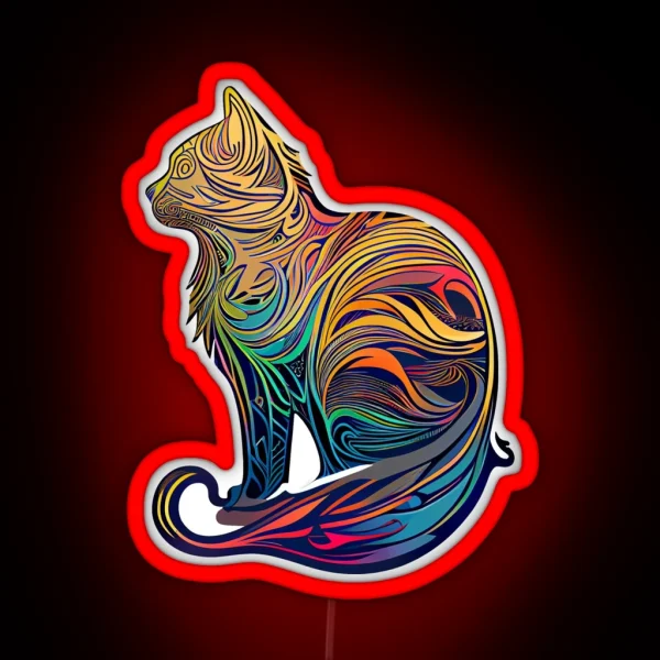 Swirls Multicoloured Rainbow Cat RGB Neon Sign