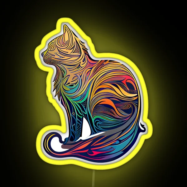 Swirls Multicoloured Rainbow Cat RGB Neon Sign