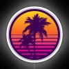 Vibrant Synthwave Inspired Neon Sign with Color-Changing Sunset Scene