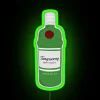 Neon glow illuminated Tanqueray gin bottle with vibrant, eye-catching signage.