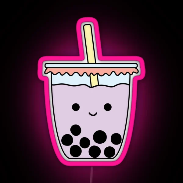 Taro Bubble Milk Tea Boba Face Mask RGB Neon Sign