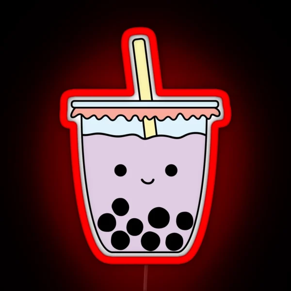 Taro Bubble Milk Tea Boba Face Mask RGB Neon Sign