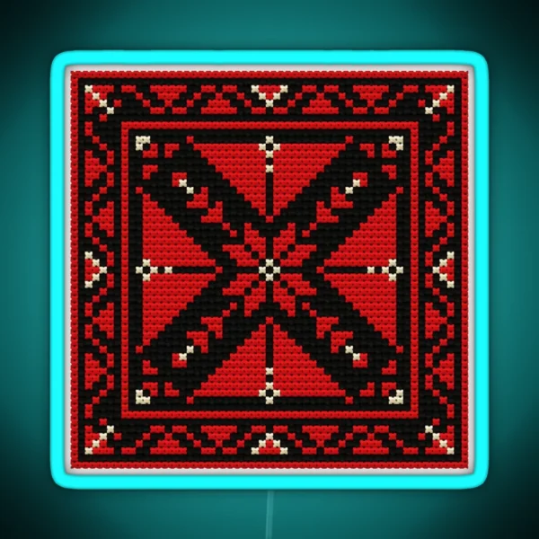 Tatreez Pattern Palestinian Embroidery Small Square RGB Neon Sign