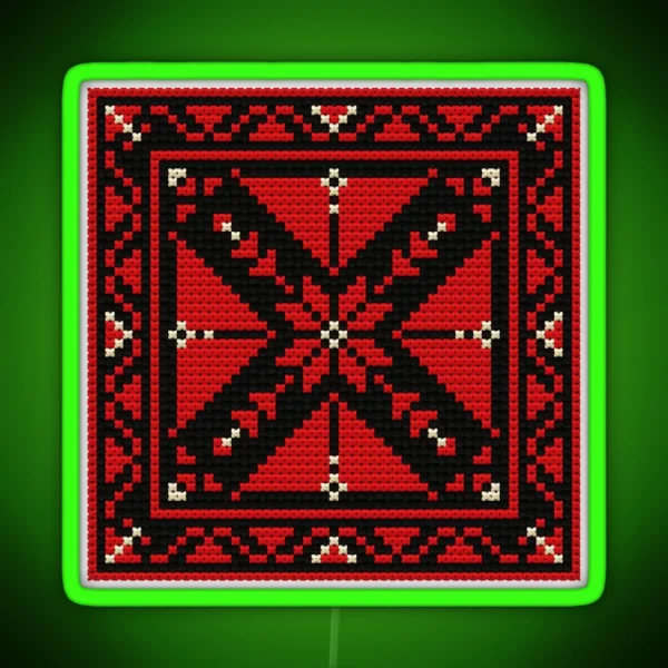 Tatreez Pattern Palestinian Embroidery Small Square RGB Neon Sign
