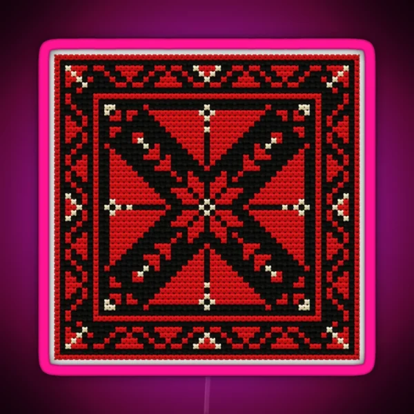 Tatreez Pattern Palestinian Embroidery Small Square RGB Neon Sign
