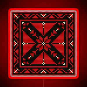 Tatreez Pattern Palestinian Embroidery Small Square Version 2 RGB Neon Sign