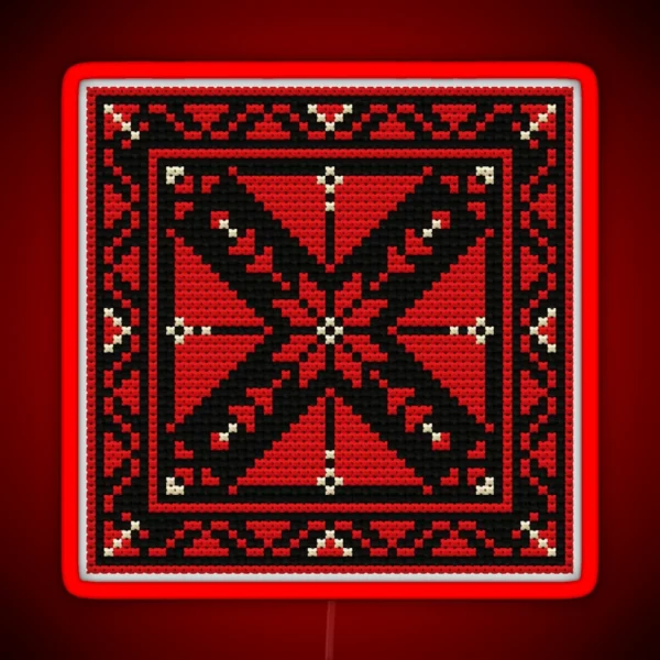 Tatreez Pattern Palestinian Embroidery Small Square RGB Neon Sign