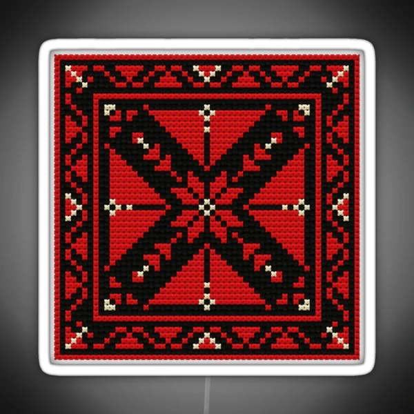 Tatreez Pattern Palestinian Embroidery Small Square RGB Neon Sign