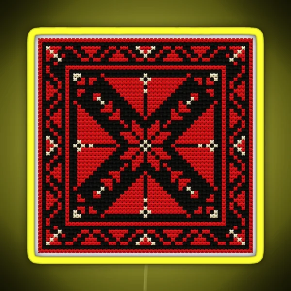 Tatreez Pattern Palestinian Embroidery Small Square RGB Neon Sign