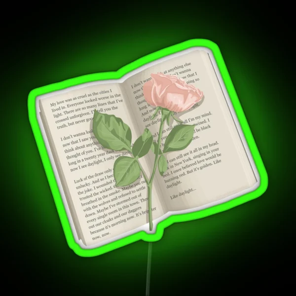 Taylor Daylight Lyrics Poetry Book With Pink Rose RGB Neon Sign