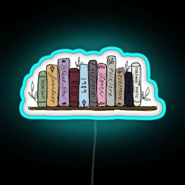 Taylor Swift Albums On Bookshelf RGB Neon Sign