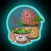 Vibrant Blue Background Neon Sign with Chrysanthemum Tea Cup Design