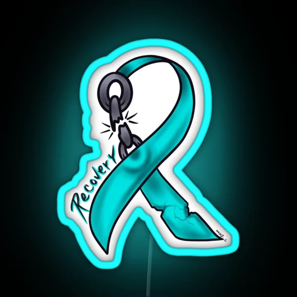 Teal Addiction Recovery Ribbon RGB Neon Sign