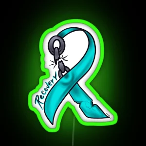 Teal Addiction Recovery Ribbon RGB Neon Sign