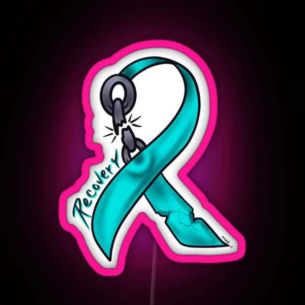 Teal Addiction Recovery Ribbon RGB Neon Sign