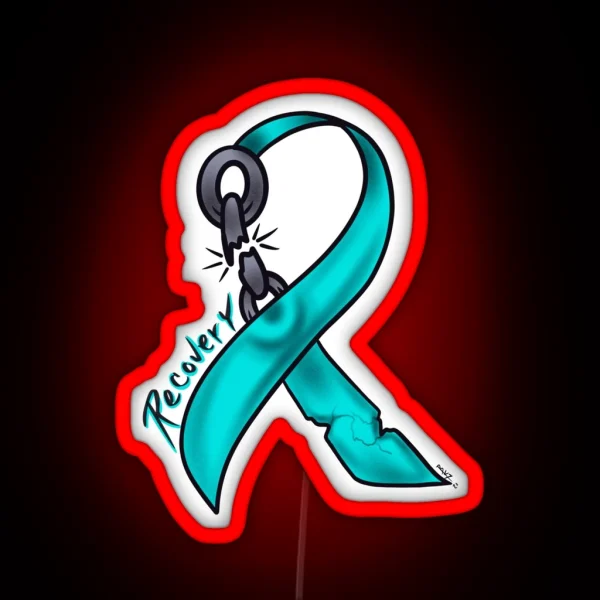 Teal Addiction Recovery Ribbon RGB Neon Sign
