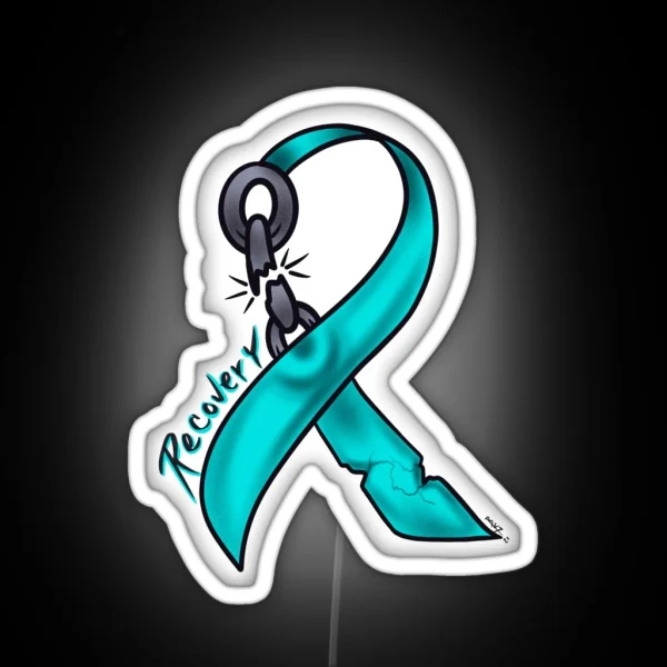 Teal Addiction Recovery Ribbon RGB Neon Sign
