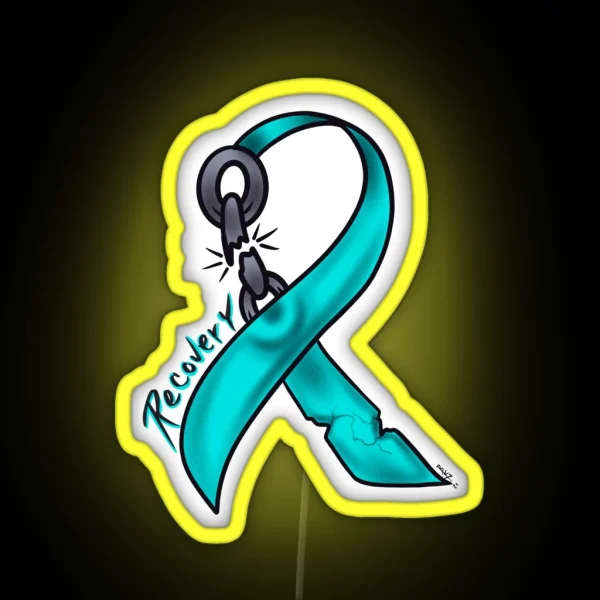 Teal Addiction Recovery Ribbon RGB Neon Sign