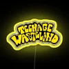 Glowing neon sign featuring The Who's iconic lyrics in color