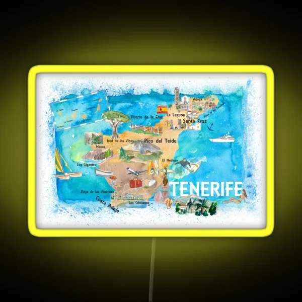 Tenerife Canarias Spain Illustrated Map With RGB Neon Sign