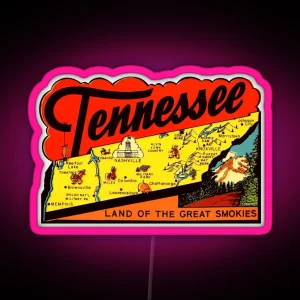 Tennessee TN State Map Vintage Travel Decal RGB Neon Sign