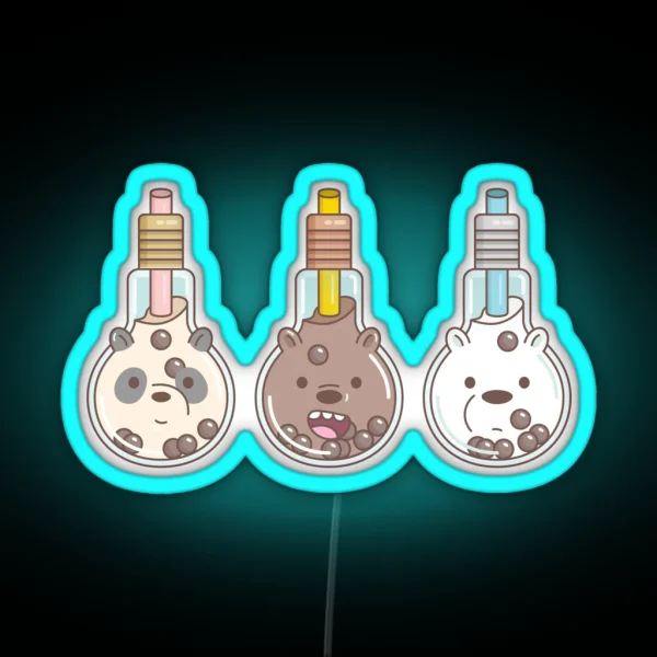 The Bear Bubble Tea We Bare Bears Fan Art RGB Neon Sign