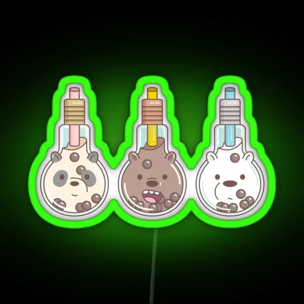 The Bear Bubble Tea We Bare Bears Fan Art RGB Neon Sign