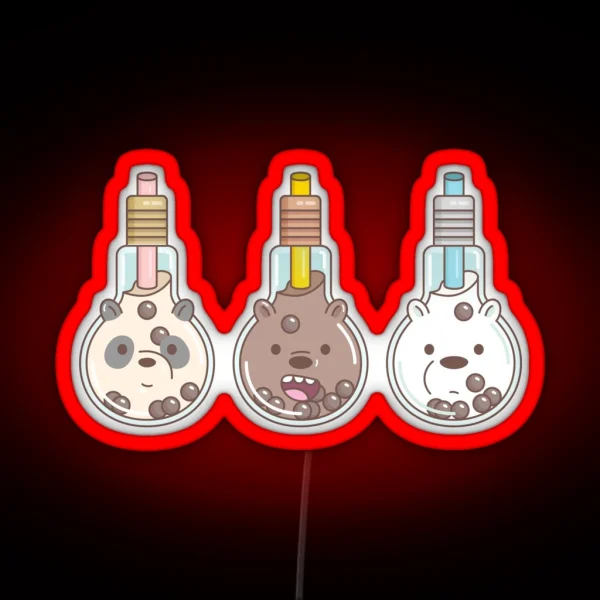 The Bear Bubble Tea We Bare Bears Fan Art RGB Neon Sign