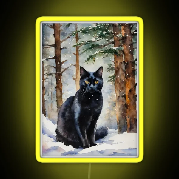 The Black Cat In Winter Forest At Yule RGB Neon Sign