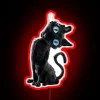 Whimsical cat silhouette in vibrant coraline neon glow effect.