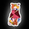 Vintage Style Neon Sign with Retrofuturistic Cat and Broken Musical Notes
