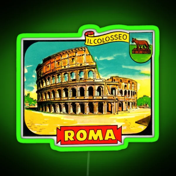 The Colosseum Rome Italy Vintage Travel Decal RGB Neon Sign