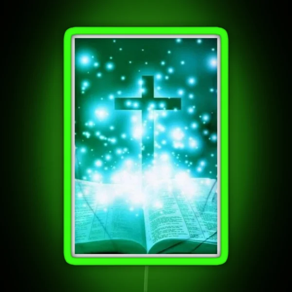 The Cross And The Open Bible Religion RGB Neon Sign