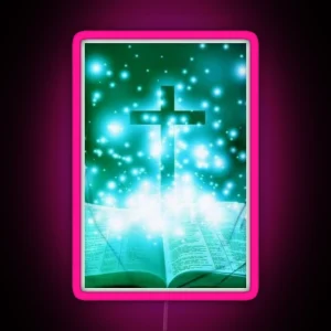 The Cross And The Open Bible Religion RGB Neon Sign