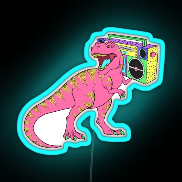 The Evolution Of Music Retro Dinosaur 80 S Eighties RGB Neon Sign