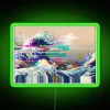 Vintage Kanagawa inspired neon art with glitch wave style lighting