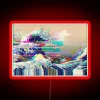 Vibrant Neon Art Depiction of Mysterious Waveform over Kanagawa Landscape