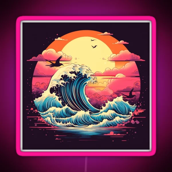 The Great Retro Wave Japanese Ravens Sunset RGB Neon Sign