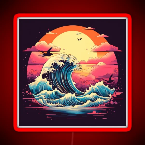 The Great Retro Wave Japanese Ravens Sunset RGB Neon Sign